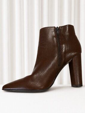 Saks Fifth Avenue Dark Brown Leather Pointed-Toe Ankle Boots – Size 11 / 41